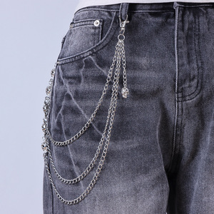 yueli Skeleton Waist Chain With Metal <b>Skulls</b> Multi Layer For Men Women Trendy Jeans Chain Tibetan Silver Daily Wear - Product Image 2