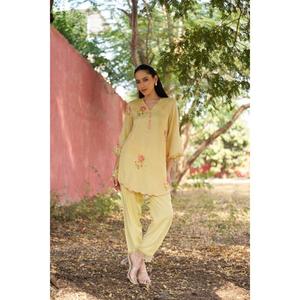 High On Demand <b>Women</b> Yellow Floral Printed Regular <b>Kurta</b> with Matching Trousers Fabric <b>for</b> Daily Comfort Available <b>For</b> Sale - Product Image 5