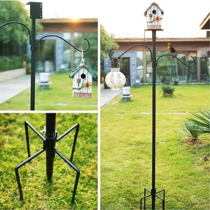 Birdhouse Bird Feeder <b>Pole</b> With <b>Hooks</b> Adjustable Height Powder Coated Steel Outdoor Garden Backyard Birding Set - Product Image 2
