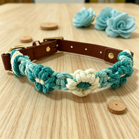 Collier pour chien personnalisé en nylon et cuir, avec breloques tissées en forme de fleur, souple et réglable, cadeau de Noël créatif et durable pour chien
