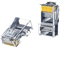 Conector RJ45 Cat6 Profesional 8P8C UTP 50U Chapado en Oro, Pasa la Prueba Fluke, Cabeza de Cristal Ethernet para Cable de Red Cat6/5e