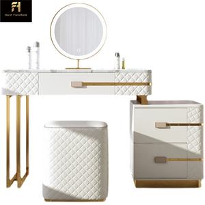 Tocador Italiano <span class=keywords><strong>de</strong></span> Lujo con <span class=keywords><strong>Espejo</strong></span> LED, Tocador <span class=keywords><strong>de</strong></span> Madera Blanco con Silla y Cajones para Dormitorio - Product Image 5