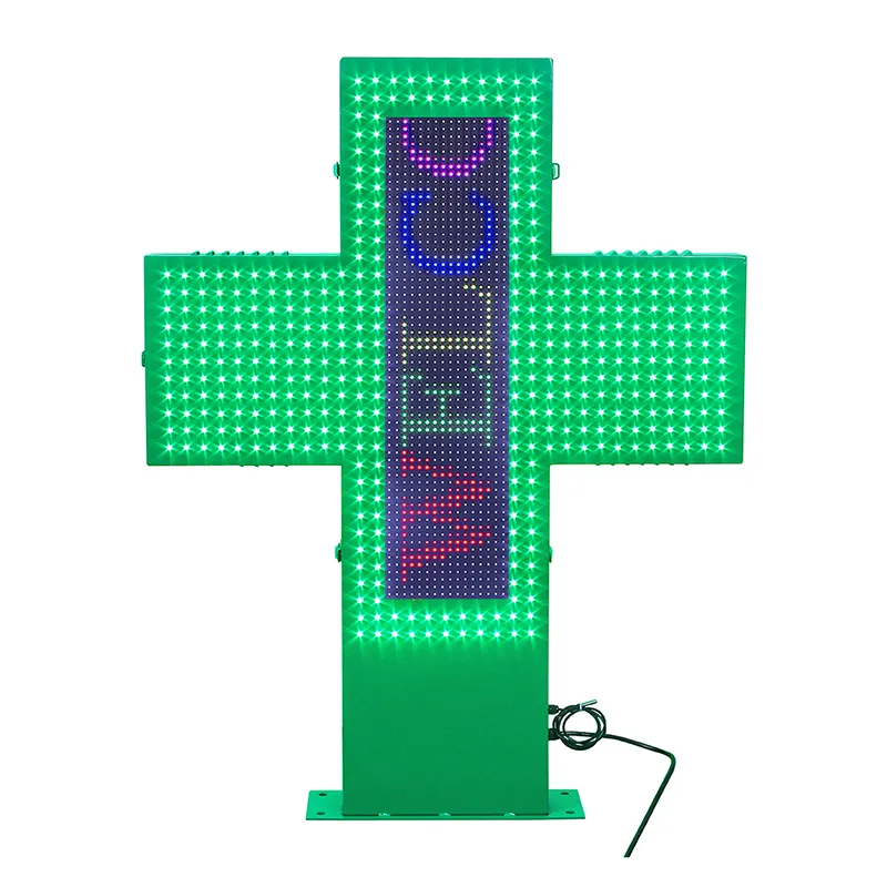 Hospital pharmacy LED outdoor cross wall lamp programmable cross screen double-sided display time and temperature animation text