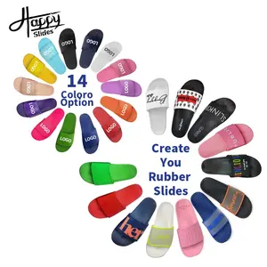 Happyslides Sandal Slider Pria Wanita, Kasut EVA Slider dapat disesuaikan merek OEM dengan Logo