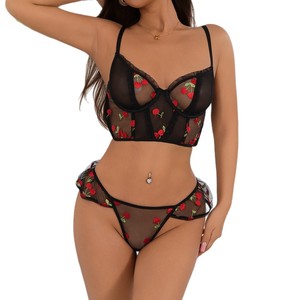 New Sexy Mesh Set Sexy Lingerie Lace Bra and Underwear Sets Ultra Thin See-through Women's Sexy Lingerie Set - Product Image 5