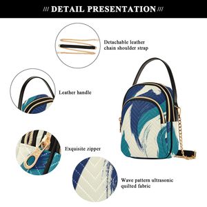 Ultrasonic Quilted Nylon 3-Layer Crossbody Bag, <b>Large</b> Capacity Blue & White Abstract Sling Purse with Leather Handle and Gold Ch - Product Image 4