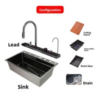 Wastafel Dapur Pintar Desain Air Terjun Nano Hitam Baja Anti Karat Buatan Tangan Populer 2026 dengan Layar Digital