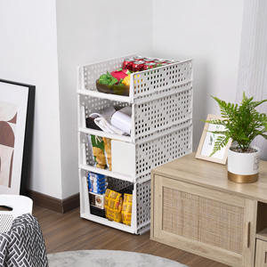 Foldable Stackable Storage Drawer Organizer Plastic Collapsible Wardrobe <b>Shelf</b> <b>Basket</b> for Clothes Kitchen & Bedroom - Product Image 1