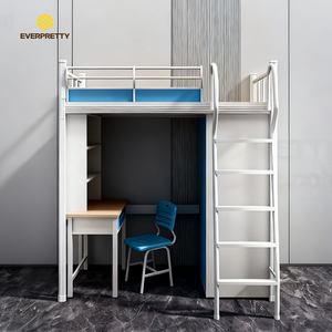 Lit simple en métal moderne pour dortoir scolaire avec table et chaise intégrées, idéal pour hôtel, <span class=keywords><strong>appartement</strong></span>, chambre d'étudiant ou de personnel - Product Image 1