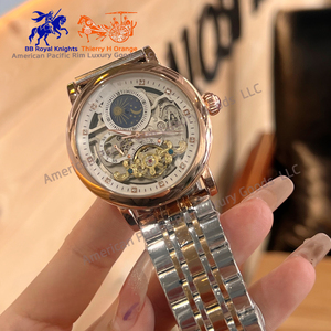 Longnes High China Factory Fashion Luxury Quartz <b>Watch</b> Men Iced Moon Phase Design Waterproof Leather Strap Stainless Steel - Product Image 3