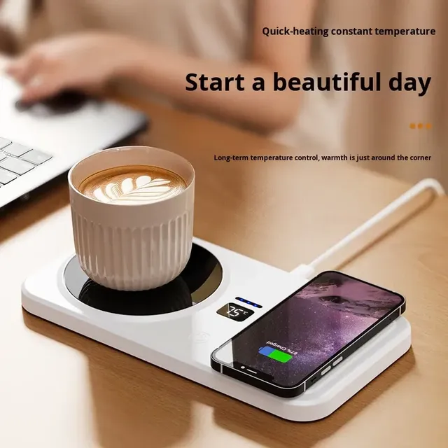 55 65 75℃ Three Temperature Auto Power Off Mug Warmer With Wireless Charging Design for Office Home Coffee Desk