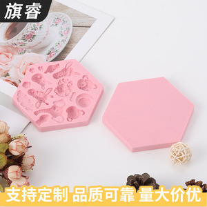 Forest Animal Silicone Mold Hexagon Pink For Cake Decorating DIY Fondant Chocolate Molds Themed Party Supplies - Product Image 3