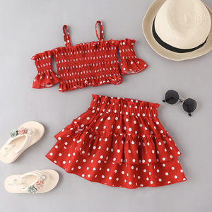 Q20336 Toddler Girl Clothes Off Shoulder Floral Tops & Blue <b>Suspender</b> Shorts Outfits Sets Vetement Enfant Fille - Product Image 6