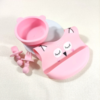 Vente directe d'usine, sans BPA, ensemble de vaisselle pour enfants en silicone, bavoir pour bébé, bol à ventouse, cuillère, fourchette, vente en gros