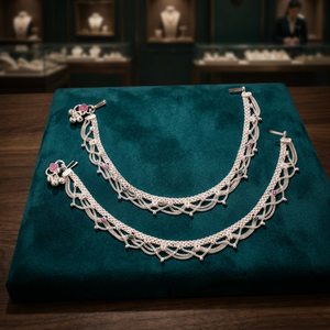 Tobillera nupcial de plata de ley 925, cadena de pie Payal india tradicional, pulsera de joyería fina con gemas, par de tobilleras de plata. - Product Image 1