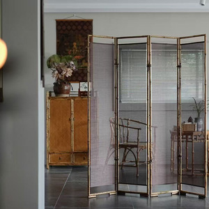 <b>Bamboo</b> Folding <b>Screen</b> Plum And Deer Motif 4 Panel Room Divider For Living Room Entryway Decorative Partition With Translucent - Product Image 1