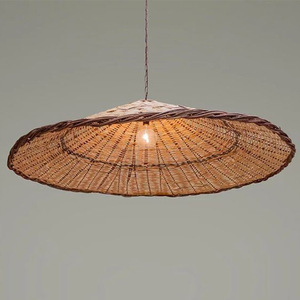 Lampe suspendue en rotin de style japonais Egi, diamètre 50cm 60cm 80cm, luminaire tissé à la main pour salon, salle à manger - Product Image 1