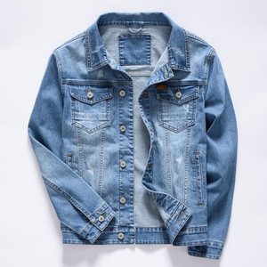 Veste en jean bleu <span class=keywords><strong>vintage</strong></span> pour <span class=keywords><strong>homme</strong></span>, <span class=keywords><strong>style</strong></span> classique, nouvelle collection printemps-automne, en coton extensible, veste décontractée en jean, vêtements de marque pour <span class=keywords><strong>homme</strong></span> - Product Image 2