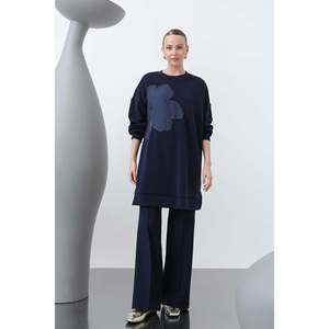 Tunique pour femme avec broderie sur le devant et détails de garniture - 10627TNK - MARINE - Product Image 1