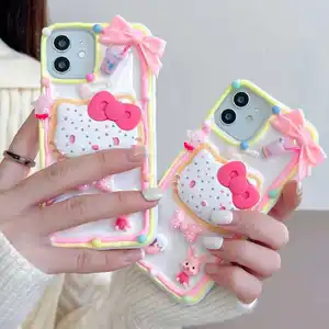 Хит продаж, новый мультяшный розовый Kawaii 3D галстук-бабочка KT кошка девочка Чехол для мобильного телефона для iPhone 11 12 13 14pro max