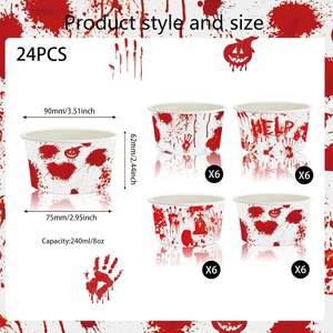 24Pcs Halloween Bloody Treat Ice Cream Cups Creepy Bloody Handprint Footprint Design Snack Cups Zombie Vampire Paper Bowls - Product Image 5