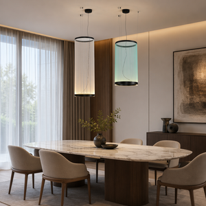 Magnifique Lustre LED Plissé en Forme de Cylindre et de Cône, Blanc Cassé, Menthe, Lumière Chaude, Anneau en Fer Noir, Œuvre d'Art Noble et Imposante - Product Image 1