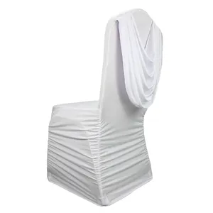 White Weeding Stretch Ruched Swag Back Spandex Chair Covers Ruffle Chair Slipcovers