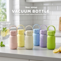 Bouteille isotherme sous vide de 16 oz, forme mignonne, plusieurs couleurs, anti-fuite, sans BPA, avec poignée portable, adorable bouteille à boire pour les voyages