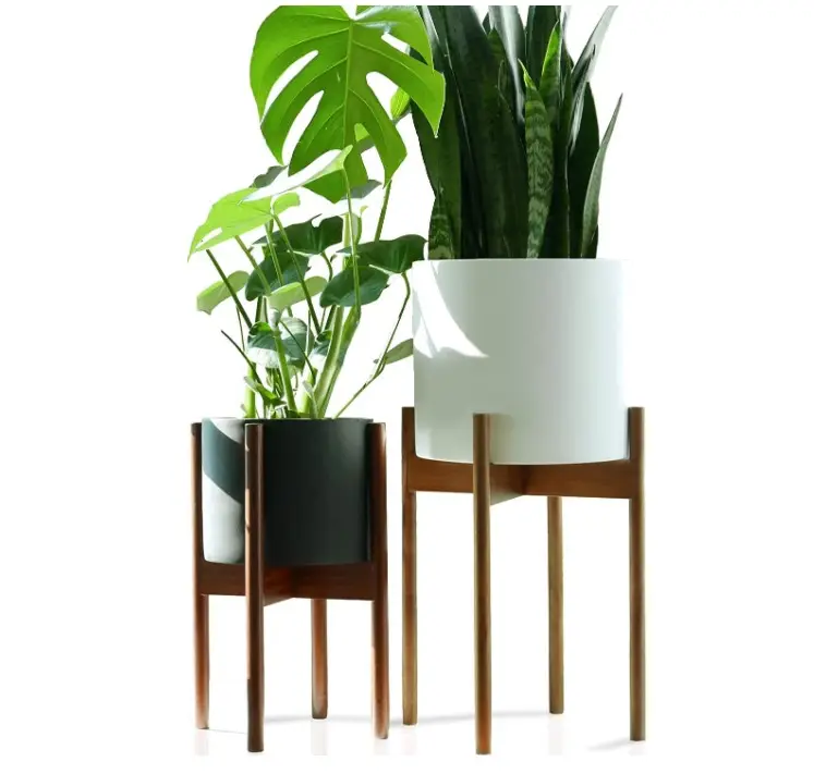 Support en bois de bambou et rotin pour plantes d'intérieur, accessoire pour pots de plantes,