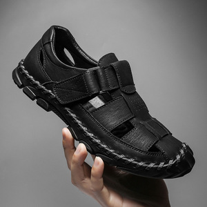 <b>Top</b> Quality Summer Men's Slippers Fashion Leather Sandals for Men Outdoor Beach Flat Slides Slippers Casual <b>Walking</b> style Shoes - Product Image 3