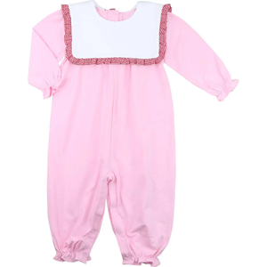 Monogrammed Valentinstag Mädchen Outfit Lätzchen Rüschen Kragen Rosa Baumwolle Baby Mädchen Stram pler Kleinkind Bloomer Set Kleine Mädchen Kleider - Product Image 3