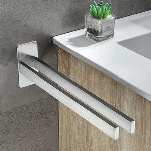 Portasciugamani Portatile in Acciaio Inossidabile <span class=keywords><strong>Argento</strong></span>, Doppio Supporto Adesivo da Parete per Asciugamani da Bagno - Product Image 3