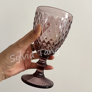 便宜的价格300毫升紫色现代复古玻璃高脚杯酒杯水杯玻璃热卖派对婚礼派对活动 - Product Image 4