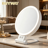 Miroir de maquillage LED 2-en-1 portable et de bureau, miroir de voyage pliable avec lumière réglable grossissante 1X/10X OEM