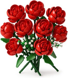 Set di Blocchi da Costruzione con Rose Rosse Artificiali, Regalo per Natale, Compleanno, San Valentino per Donne - Product Image 1