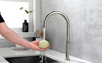 Robinet de cuisine moderne en acier inoxydable 304 avec cartouche céramique, finition nickel brossé, pour eau chaude/froide