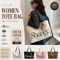 Nouvel Arrivage Sac Fourre-tout en Toile pour Femme Grande Capacité Sac à Bandoulière Imprimé Lettres Sac de Shopping Décontracté Vente en Gros OEM ODM