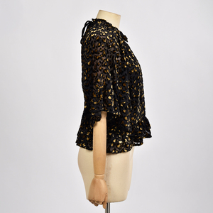 Women crew neck blouse polyester bohemian <b>top</b> Bohemian velvet blouse - Product Image 2