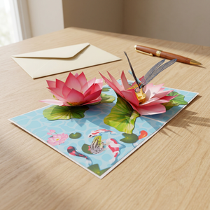 Meilleures ventes : Carte pop-up 3D Lotus, design personnalisé, style animalier très tendance, artisanat en papier fait main, cadeaux découpés au laser du Vietnam, logo personnalisé - Product Image 3