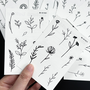 Adesivi per Tatuaggi Temporanei Minimalisti con Linee Floreali, Contorno Nero, Rami di Piante, Tatuaggi Finti, 10 Pezzi, Impermeabili, Piccoli Adesivi Decorativi per il Corpo - Product Image 5