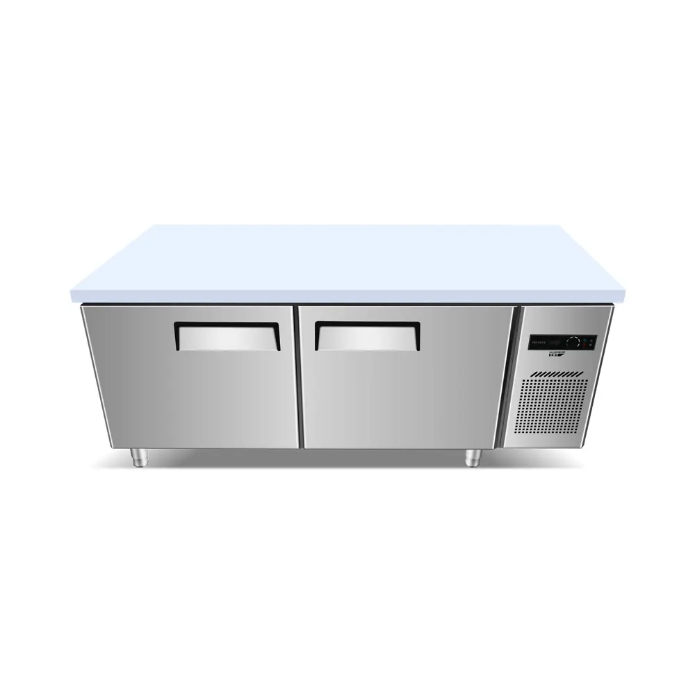 ร้านอาหาร2ประตูตู้แช่แข็งเชิงพาณิชย์สแตนเลสโต๊ะทำงานภายใต้เคาน์เตอร์ตู้เย็นตู้แช่แข็งแสดงผลในตู้เย็น