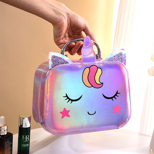 Trousse de <span class=keywords><strong>Maquillage</strong></span> <span class=keywords><strong>Licorne</strong></span> pour Enfants avec Miroir LED, Boîte de Rangement Pliable en PU, Sac de <span class=keywords><strong>Maquillage</strong></span> Portable - Product Image 1