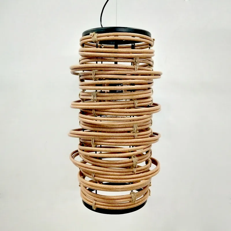 Spiral şekli kolye lamba el dokuma doğal Rattan kolye lamba su geçirmez tatil otel gölge kolye lamba