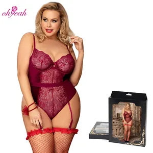 Body boîte de nuit rouge, Sexy, transparent, Teddy, grande taille, sans manches, slim, Vneck, body Sexy pour femmes