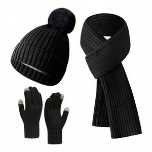 High-Grade Winter Wool Suit Solid Color Knitted <b>Hat</b> <b>Gloves</b> Three-Piece <b>Set</b> Custom Knitted Beanie <b>Set</b> for Women - Product Image 6