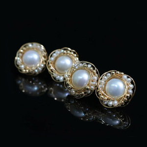 wholesale Handmade Nest Wire Wrapped Pearl <b>Stud</b> Earrings, USA Imported 14K Gold Filled, High Luster Natural Freshwater Pearl - Product Image 1