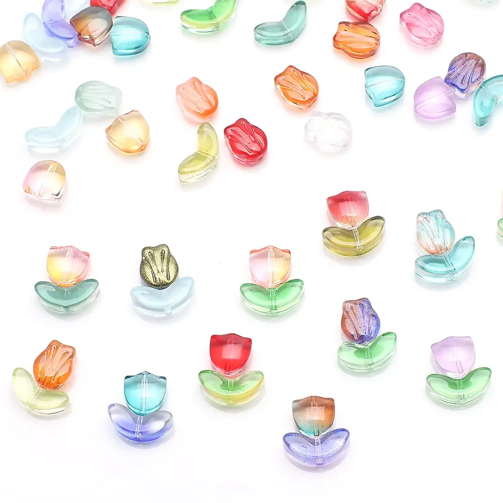 ZHB Wholesale Tulip Flower Combination Glass Beads Unique Design Multi Colors Petal Leaf Crystal Loose Beads for Jewelry Making