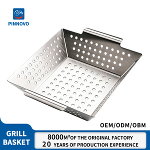 Panier de cuisson rectangulaire en acier inoxydable robuste Pinnovo, argenté, compatible lave-vaisselle, pour grillades et légumes - Product Image 1