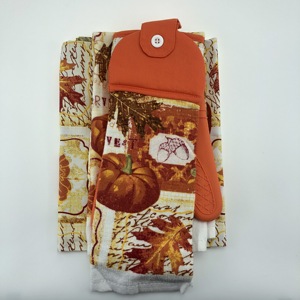 Ensemble de cuisine 5-en-<span class=keywords><strong>1</strong></span> en lin à thème citrouille de Thanksgiving, comprenant serviette, tablier, nappe et gant résistant à la chaleur - Vente en gros saisonnière - Product Image 1