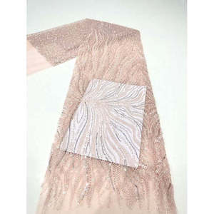 Blanco pesado tul bordado boda y vestido de noche tela hecha a mano con diamantes de imitación y lentejuelas de cristal vestido largo Material - Product Image 6